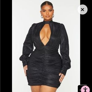 Plus Black Glitter Cut Out High Neck Bodycon Dress